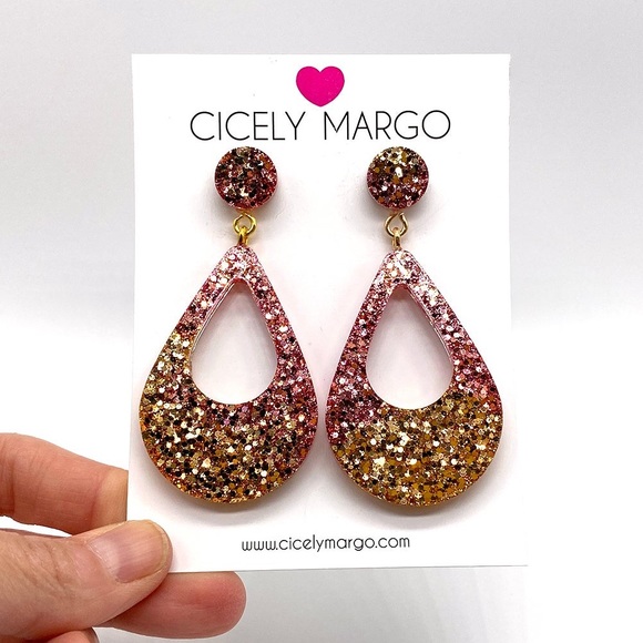ROSE GOLD GLITTER STATEMENT EARRINGS - Picture 3 of 3